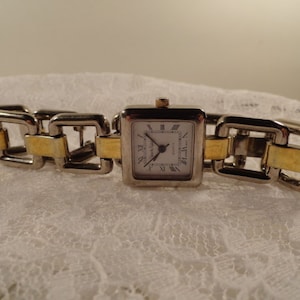 Diane von Furstenberg Rare Signed 60s Vintage Wrist Watch, Square Face with Gold & Silver Tone &quot;Chain&quot; Band
