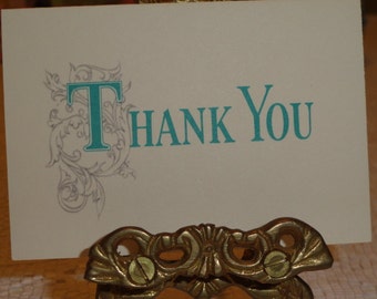 Free Shipping! Vintage 1960s Unused Miniature THANK YOU Greeting Cards SET of two with Turquoise and Silver Lettering