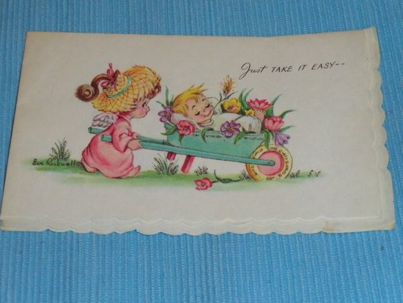 Antique 1950s Eve Rockwell Unused Birthday Greeting Card by Cheerie Cherubs image 1