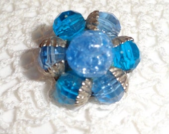 Vintage 40s or 50s Bright Blue with Turquoise and Silver Clip Earrings