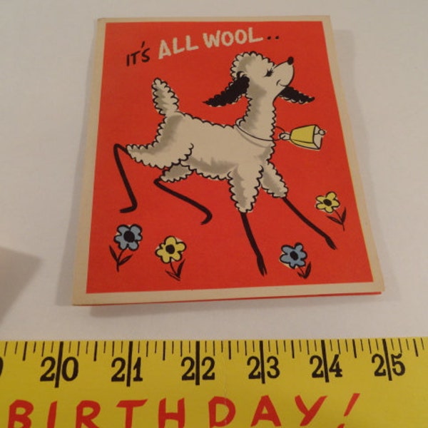 Antique 1940s Unused Birthday Greeting Card with a Sheep and  "It's All Wool" with Yardstick Foldout