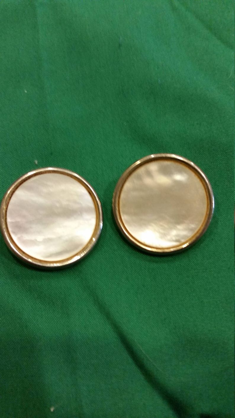 Mother of Pearl on Gold Clip Earrings from 40s or 50s image 2