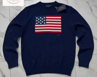 Polo Ralph Lauren The Iconic American Flag Sweater Crewneck Knit Jumper