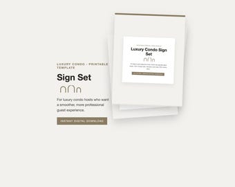 Paquete de carteles para huéspedes en PDF, imprimibles para alquiler de condominios de lujo, cartel de wifi, cartel de normas de la casa y conjunto de carteles de salida, estilo neutro moderno.