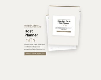 Planificador de alquileres vacacionales para anfitriones de cabañas de montaña, carpeta imprimible para la gestión de propiedades, PDF de gastos y reservas, estilo neutro moderno.