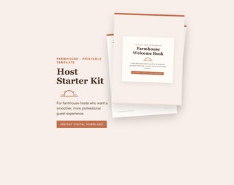 Paquete de inicio para nuevos anfitriones, libro de bienvenida estilo casa de campo y lista de limpieza en PDF, plantillas imprimibles para alquileres vacacionales, estilo bohemio terracota.