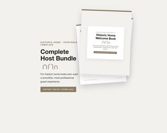 Paquete para anfitriones de casas históricas, libro de bienvenida, lista de verificación de limpieza, letreros y kit de inventario, plantillas imprimibles para alquileres vacacionales, estilo moderno.