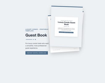 Libro de visitas para condominios de lujo en formato PDF, páginas imprimibles para anfitriones de alquileres, plantilla de registro con indicaciones, estilo azul escandinavo.