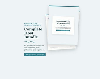 Paquete imprimible para alquiler de cabañas de montaña, libro de bienvenida, lista de verificación de cambio de inquilinos, juego de letreros, inventario y mensajes, kit para anfitriones en PDF, estilo costero.