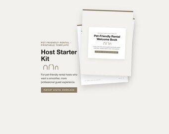 Paquete básico para alquileres vacacionales que admiten mascotas, libro de bienvenida imprimible y lista de verificación de cambio de inquilinos, kit de plantillas para anfitriones en PDF, estilo moderno.