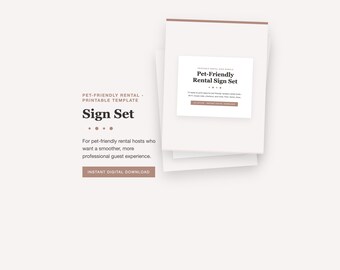 Conjunto de carteles imprimibles para anfitriones de alquileres que admiten mascotas, cartel de wifi, normas de la casa, horario de silencio, salida, decoración para alquileres vacacionales en PDF, estilo minimalista.