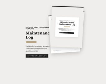 Registro de mantenimiento de casas históricas, lista de verificación de mantenimiento para alquileres vacacionales imprimible, rastreador de reparaciones del hogar en PDF, estilo negro de lujo