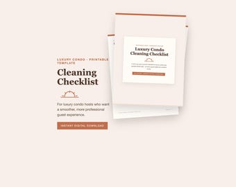 Lista de verificación de limpieza para condominios de lujo, lista de verificación imprimible para la preparación de alquileres vacacionales, guía de limpieza para anfitriones y lista de reposición en PDF, estilo bohemio.