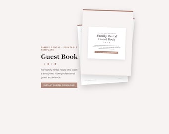 Plantilla de libro de visitas para alquileres familiares, páginas imprimibles para el libro de visitas de alquileres vacacionales, libro de registro para anfitriones en PDF, estilo minimalista y suave.