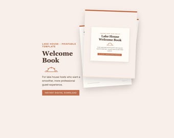 Plantilla de libro de bienvenida para anfitriones de casas de lago, guía imprimible para huéspedes, letrero de reglas de la casa, wifi y lista de verificación de salida en PDF, estilo bohemio.