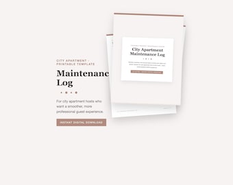 Registro de mantenimiento imprimible para apartamentos urbanos, registro de cuidado de propiedades de alquiler a corto plazo, hojas de proveedores y reparaciones en PDF, estilo minimalista y suave.