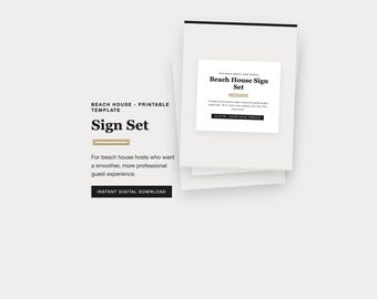 Juego de carteles imprimibles para anfitriones de casas de playa, cartel de wifi, normas de la casa, horario de silencio, salida, decoración para alquileres vacacionales en PDF, estilo negro de lujo.