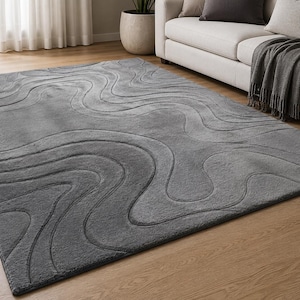 Alfombra de lana tejida a mano, alfombra moderna abstracta gris, alfombra de lujo para sala de estar.