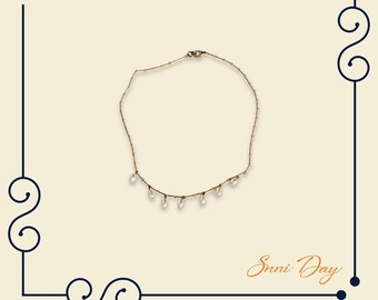 Cadena de color oro con perlas de agua fresca blanca + caja de regalo hecha a mano gratis