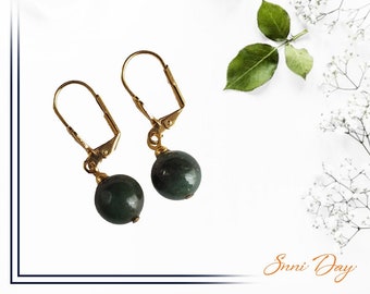 Green Color Bead with Gold Lever back Earrings