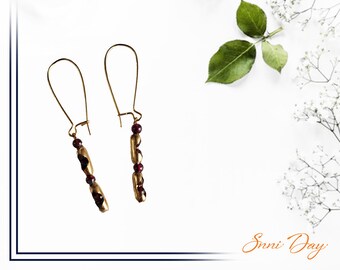 Pendientes de pallo granate perla con oro color francés auriculares pendientes