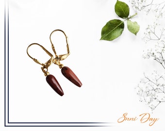 Pear Shape Semi-precious Stone with Golden Lever back Earrings