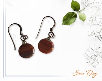 Handmade Semi precious brown layer stone with French Ear Wire Earrings.