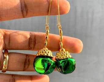 Green & Gold Bell Color Earrings