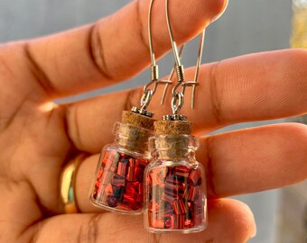 Mini Glass bottle Confetti filled Earrings with Ear Wire Closure