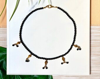 Black Onyx & Gold Color Beaded Choker Handmade Necklaces For Casual Any Day Jewelry