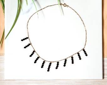 Black Glass Beads with Gold Color Chain Casual Color Necklace