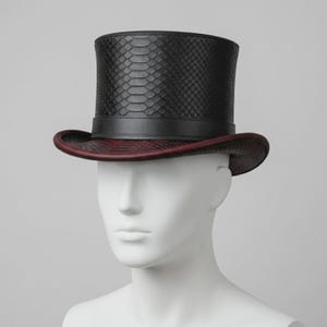 Leather Top Hat, Snakeskin Top Hat, Black Genuine Leather Hat, Steampunk Gothic Victorian Costume Hat, Halloween Costume