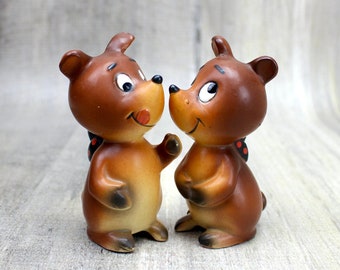 Vintage Anthropomorphic Salt and Pepper Shakers, 1950s Japan, Cute Bears, Mr and Mrs