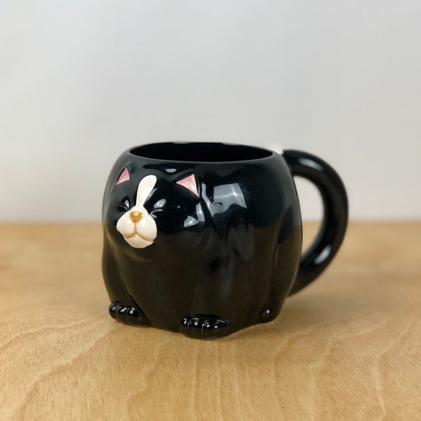 Vintage Black Cat Mug, Black and White Cat, Coffee Cup, Cat Lovers Gift