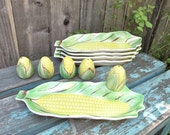 Vintage Corn on the Cob Plates with Salt Shakers Retro Picnic