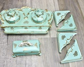 Vintage Double Inkwell Desk Set, Porcelain Double Inkwell Desk Set, Porcelain Desk Accessories