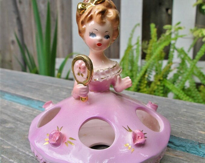 Vintage Lipstick Holder Arnart Ceramic Girl With Mirror Etsy