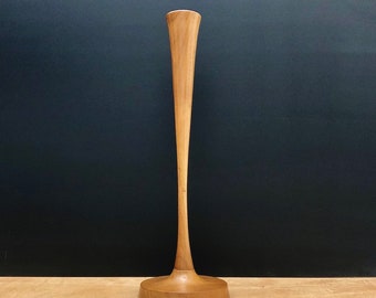 Vintage MCM Wood Candle Holder, Danish Modern, Tall Candlestick, Single