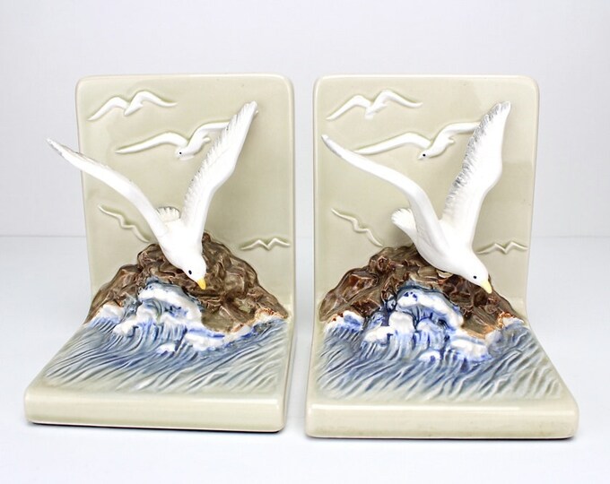 Vintage Ceramic Bookends Seagulls Otagiri Beach Decor Etsy