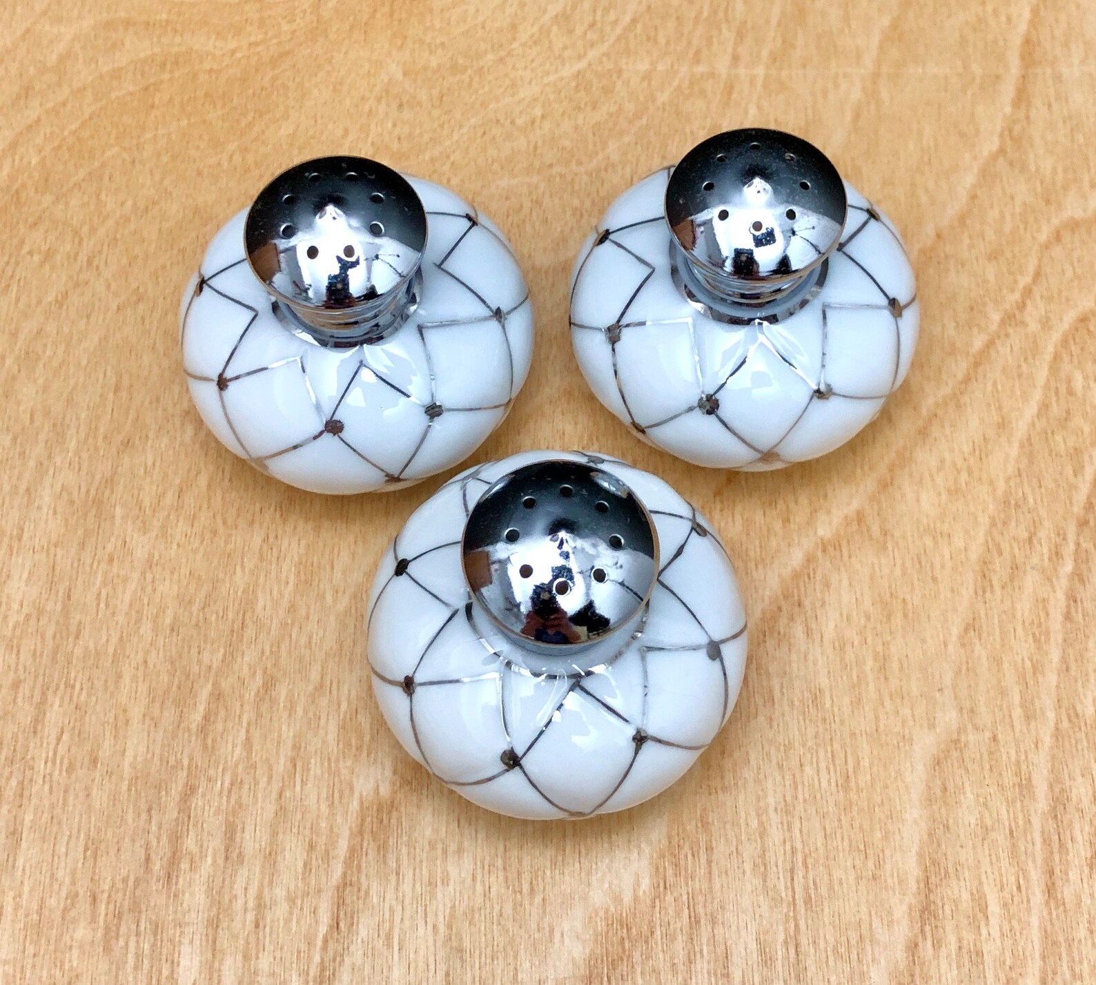 Vintage I Rice Porcelain and Silver Salt and Pepper Shakers, Set of 3 ...