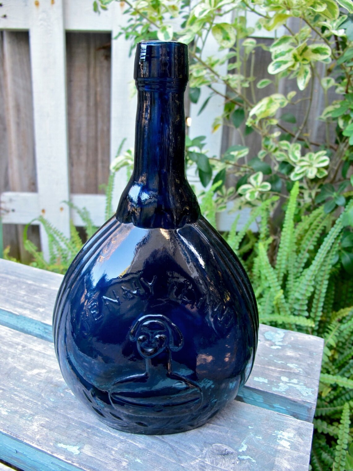 Vintage Blue Glass Bottle Jenny LInd Flask 1930s Cobalt Blue Etsy