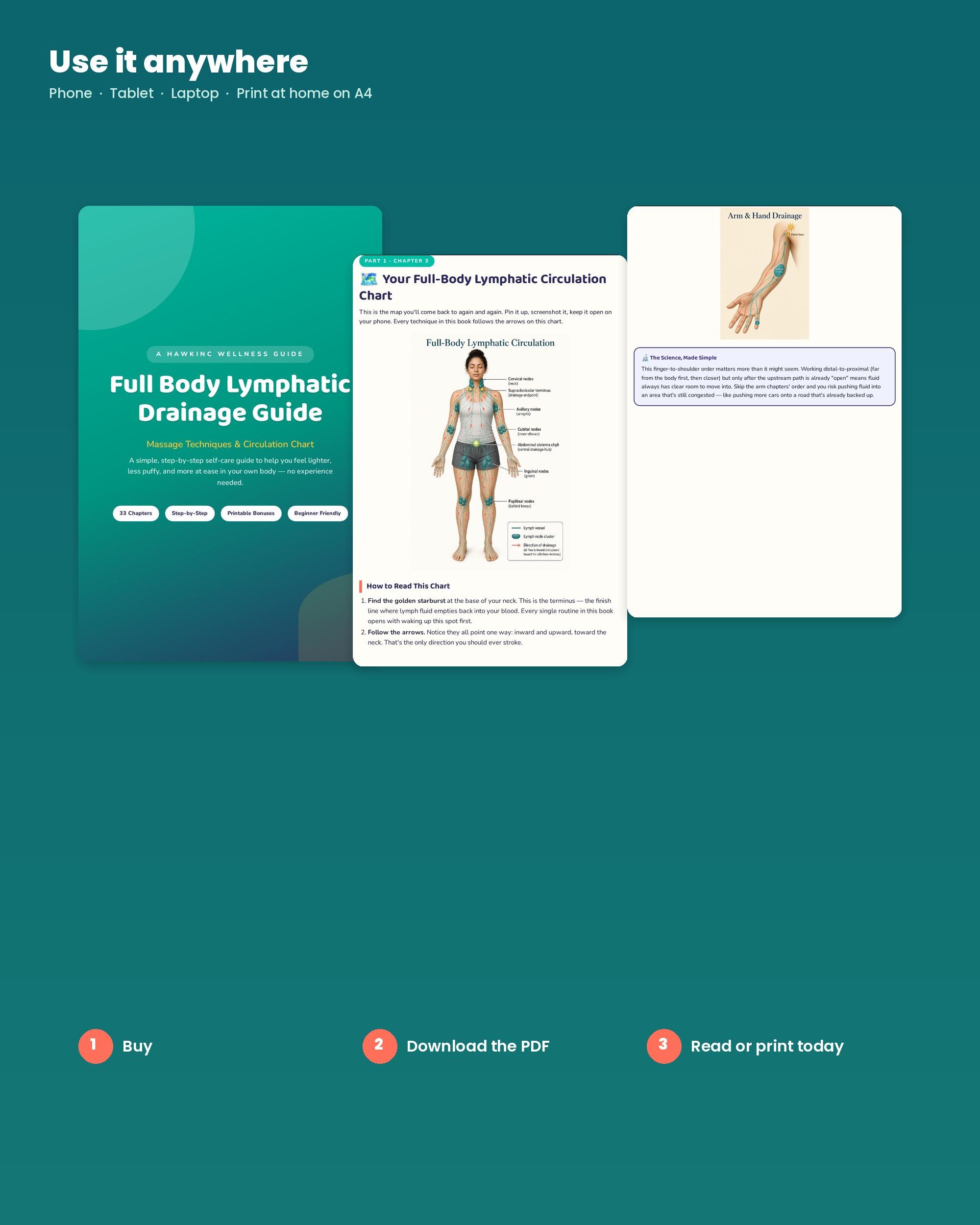 Guide cover beside a lymphatic circulation chart and an arm drainage diagram