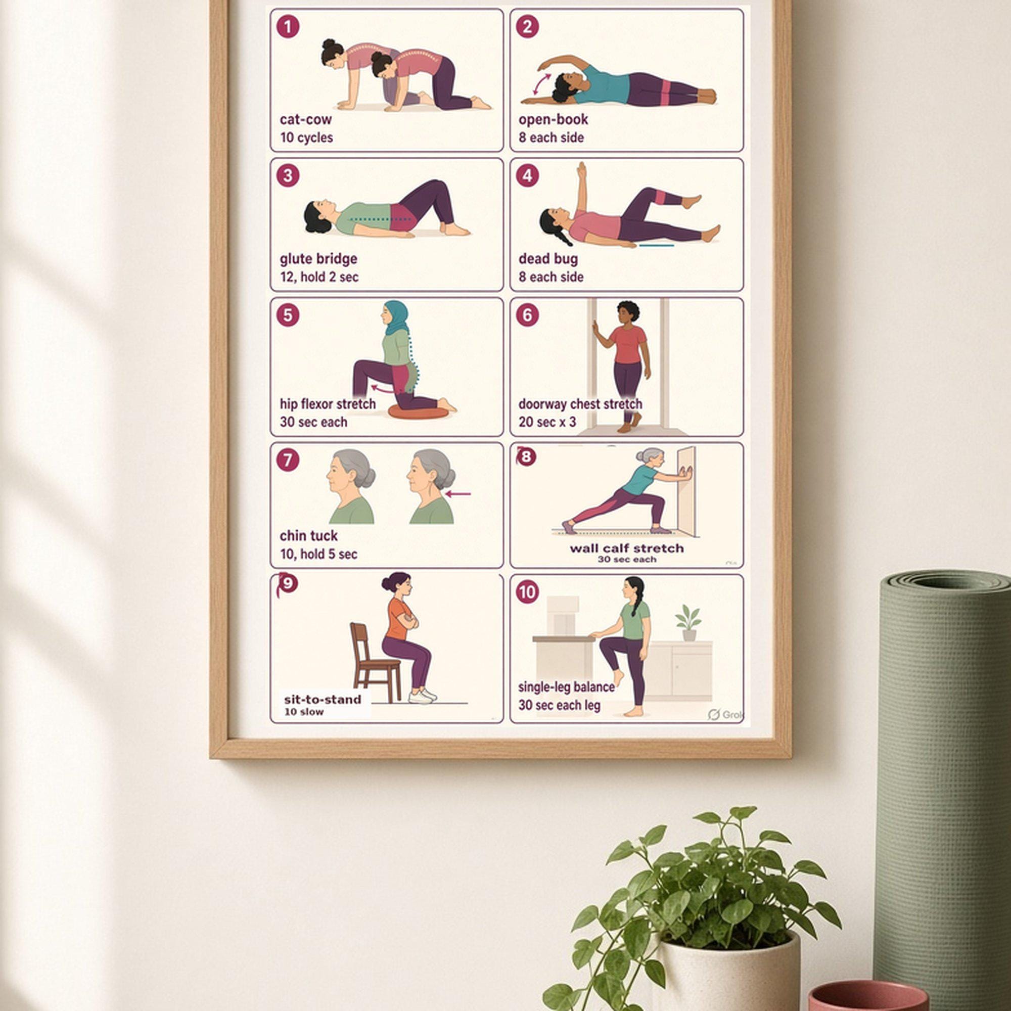 Illustrated strength and mobility exercises for women over 50 from the guide