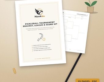 Pickleball-Turnierplan zum Ausdrucken | Rundenturnierplan, Spielberichtsbögen, Rangliste, Platzschilder, Tabelle (PDF) | A4