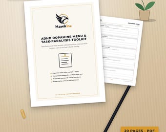 ADHS-Planer (PDF zum Ausdrucken), Dopamin-Menü und Tools zur Aufgabenbewältigung | A4 + US Letter