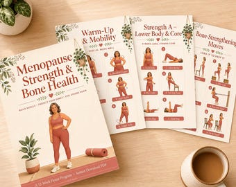Plan de entrenamiento para la menopausia para mujeres de 40 a 55 años / Programa de 12 semanas para fortalecer los huesos y mejorar la salud ósea / Ejercicios en casa para la perimenopausia (PDF imprimible) / Tamaños A4 y Carta (EE. UU.)