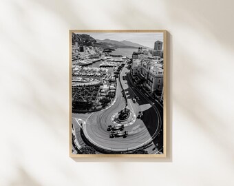 Monaco Grand Prix Wall Art, Vintage Racing Photography, Black and White Motorsport Print, Luxury Monaco Decor, Racing Poster