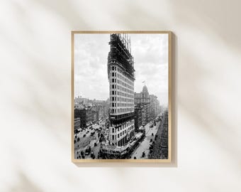 Vintage New York Wall Art, Flatiron Building Photography, Black and White NYC Print, Historic Manhattan Architecture Poster