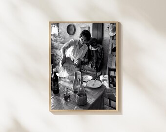 Vintage Italian Kitchen Wall Art, Black and White Cooking Photography, Rustic Italy Print, Mediterranean Kitchen Decor, Food Poster