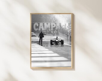 Vintage Formula Racing Wall Art, Checkered Flag Motorsport Photography, Black and White Race Car Print, Retro Racing Poster